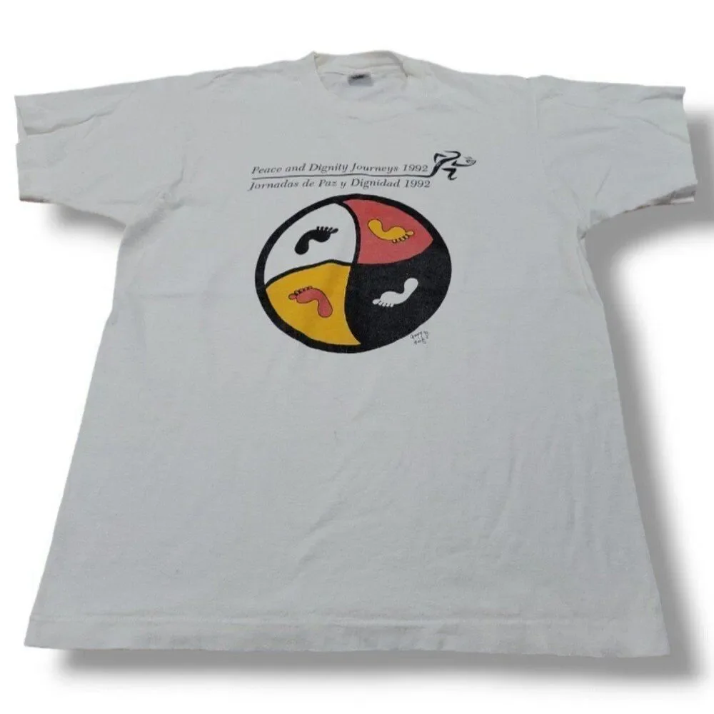 Vintage Fruit Of The Loom Shirt Size Large Peace And Dignity Journeys 1992 Print
